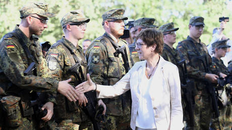 FILE PHOTO: German Defence Minister Annegret Kramp-Karrenbauer visits troops in Celle, Germany, on July 24, 2019.