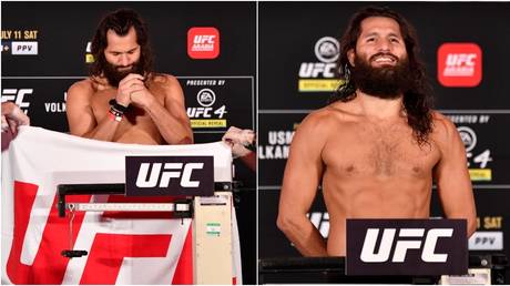 UFC fighter Jorge Masvidal makes weight for his title fight with Kamaru Usman. © Zuffa LLC / Getty Images