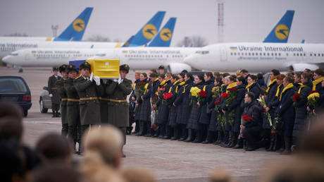 A ceremony commemorating Ukrainian victims of the UIA flight 752. ©Ukrainian Presidential Press Service/Handout via REUTERS