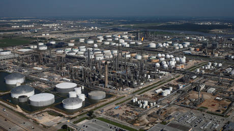 An aerial view of an oil refinery in Deer Park, Texas, US