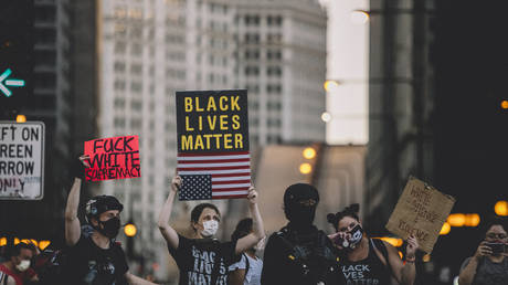 Black Lives Matter Protesters March in the streets of Chicagoin Chicago, United States, on July 25, 2020