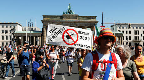Demonstrators in Berlin, Germany, August 1, 2020.