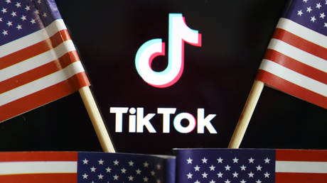 US flags are seen near a TikTok logo © Reuters / Florence Lo