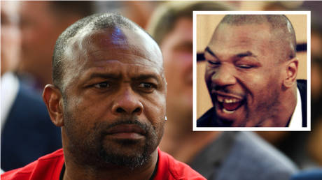Roy Jones Jr. (left) will insure his ears ahead of his September 12 exhibition fight with Mike Tyson (inset) - Sputnik / Владимир Астапкович; Reuters