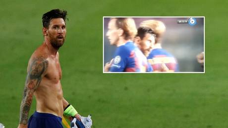 Lionel Messi was angry with referee Cuneyt Cakir depsite Barcelona booking a spot in the Champions League last eight. © Reuters / Twitter @ClassicMessi10