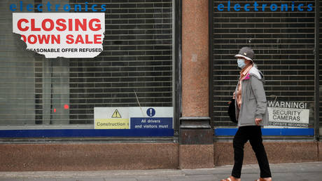 A "Closing Down Sale" sign in a window in Liverpool, Britain, May 26, 2020.