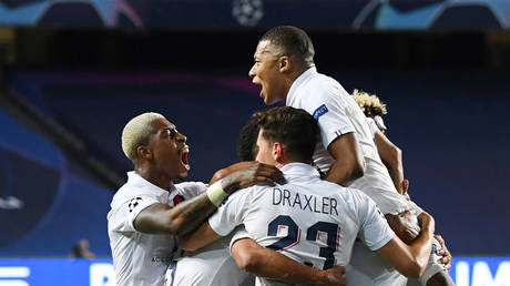 PSG celebrate their win against Atalanta. © Reuters