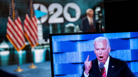 A video is played prior to Wisconsin Governor Tony Evers' speech on the third day of the Democratic National Convention, at the Wisconsin Center in Milwaukee, Wisconsin U.S. August 19, 2020