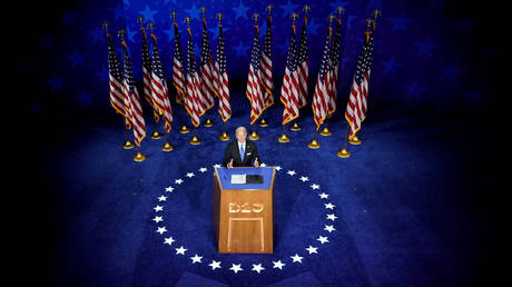 Former U.S. Vice President Joe Biden during a speech delivered for the largely virtual 2020 Democratic National Convention, August 20, 2020.