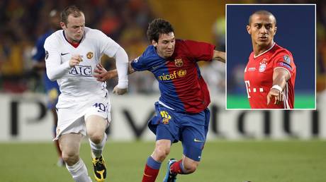 Lionel Messi and Wayne Rooney in the 2009 Champions League final and (inset) Liverpool target Thiago Alcantara. © Reuters / AFP