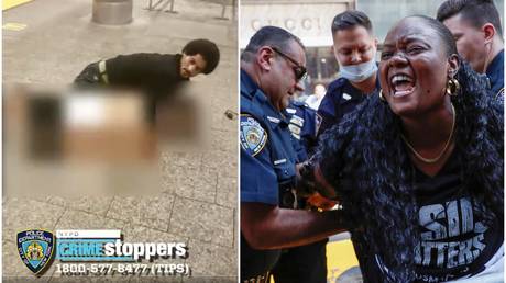 Priorities? (L) NYPD image of rape suspect (R) protester arrested by NYPD for 'defacing' Black Lives Matter mural © NYPD / Reuters / Andrew Kelly