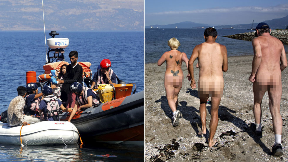 'You couldn't write it': Migrant boat lands on British NUDIST BEACH, locals offer newcomers drinks