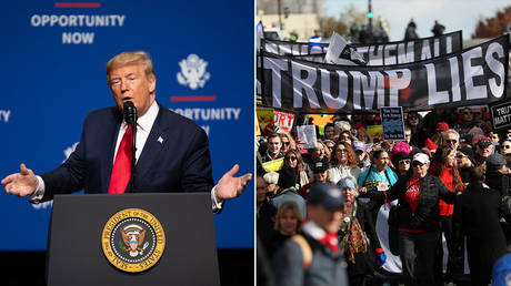 © Getty Images via AFP / Sean Rayford / GETTY IMAGES NORTH AMERICA; Students demonstrate against U.S. President Donald Trump's immigration policies after walking out of classes in Washington, U.S., November 8, 2019. © REUTERS/Siphiwe Sibeko