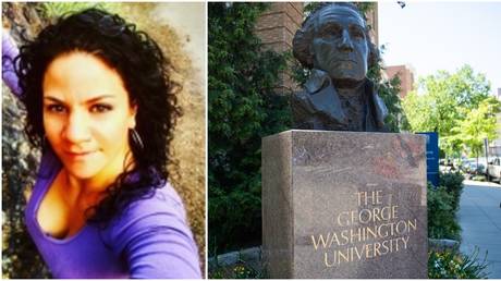 (L) Associate professor Krug, shown in her George Washington University profile picture, (R) © AFP / Saul Loeb