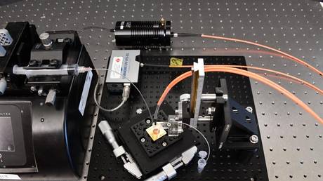 The lab-on-a-chip testing platform developed by the Micro/Bio/Nanofluidics Unit at OIST. Credit: OIST
