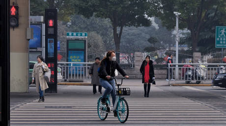 Pedestrians are seen on a crossing with facial recognition traffic cameras in Zhengzhou, Henan province, China, February 21, 2019. © Reuters / Stringer