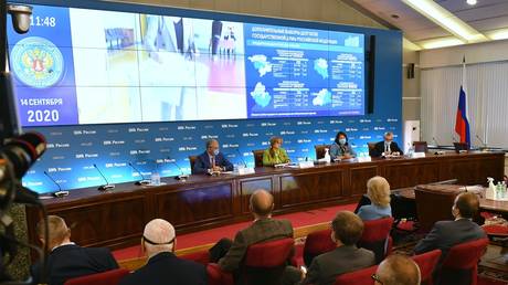 Russian Central Elections Committee announces regional elections' results in Moscow, Russia, on September 14, 2020.