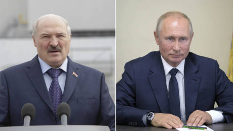 (L) Alexander Lukashenko © Sergii Kharchenko/NurPhoto via Getty Images; (R) Vladimir Putin © Sputnik/Alexei Druzhinin/Kremlin via REUTERS ATTENTION EDITORS