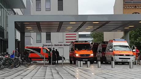 Ambulances at the Charite clinic in Berlin, where the politician Alexey Navalny was taken.