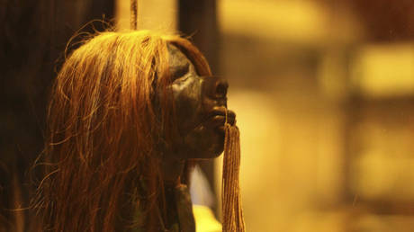 Shrunken head from the Shuar people, on display in the Pitt Rivers Museum, Oxford