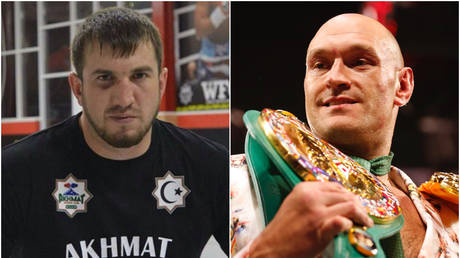 Apti Davtaev (left) has confirmed he will be Tyson Fury's sparring partner for his upcoming rematch versus Deontay Wilder - Instagram / Apti Davtaev; Reuters / STEVE MARCUS