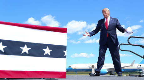 FILE PHOTO: U.S. President Donald Trump at Mankato Regional Airport in Mankato, Minnesota, U.S., August 17, 2020