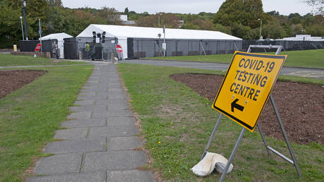 A coronavirus self testing centre is pictured at Cotmandene Crescent car park in Orpington, South East London on September 24, 2020.