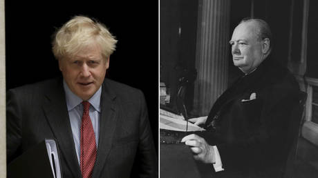 (L) Boris Johnson © AP Photo/Matt Dunham; (R) Winston Churchill © Getty Images/Keystone