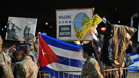 FILE PHOTO: An SAA flight with a Cuban Health Brigade consisting of 217 Cuban health proffesionals arrives at Waterkloof Airforce Base on April 27, 2020 in Pretoria, South Africa
