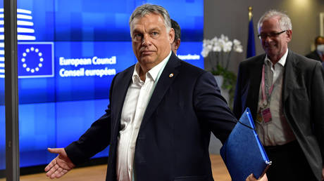 FILE PHOTO: Hungary's Prime Minister Viktor Orban leaves after a meeting of an EU summit on a coronavirus recovery package at the European Council building in Brussels on July 18, 2020