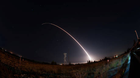 FILE PHOTO: An unarmed Minuteman III intercontinental ballistic missile launches from Vandenberg Air Force Base, California, United States during an operational test at 12:03 a.m., PDT, April 26, 2017