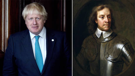 (L) Boris Johnson © Getty Images/Justin Tallis - WPA Pool; (R) Oliver Cromwell after Samuel Cooper 1656. Oil on canvas, feigned oval, 29 3/4 in. x 24 3/4 inches. Located in the National Portrait Gallery, London, England, UK. © Corbis via Getty Images/Photo by VCG Wilson