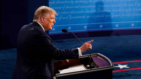 US President Donald Trump participates in the first 2020 presidential campaign debate with Democratic presidential nominee Joe Biden, September 29, 2020