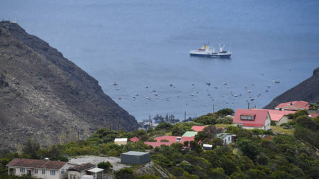 FILE PHOTO: The RMS "St Helena" sails in the harbour on October 26, 2017 in Jamestown, Saint Helena.