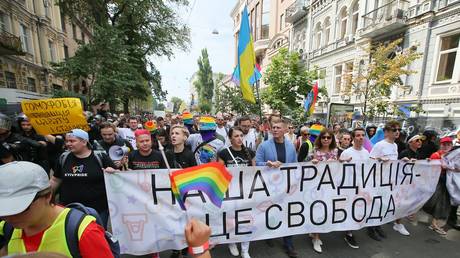 FILE PHOTO: Participants of the LGBT parade in Kiev.