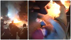 Coquetéis molotov atirados para a polícia durante o protesto de Portland, pernas de ativista pegando fogo (VÍDEOS)