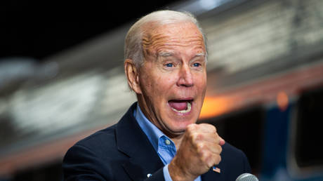 Joe Biden speaks at the Pittsburgh train station in Pittsburgh, Pennsylvania, on September 30, 2020