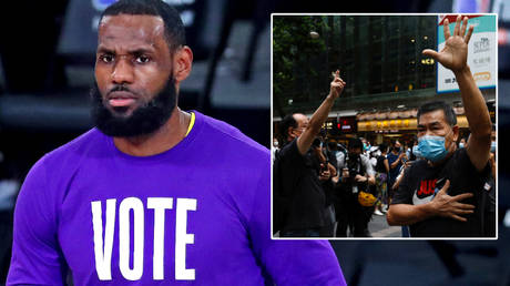 NFL legend LeBron James (left) has been criticized for his silence on protests in Hong Kong © Kim Klement / USA Today Sports | Tyrone Siu / Reuters
