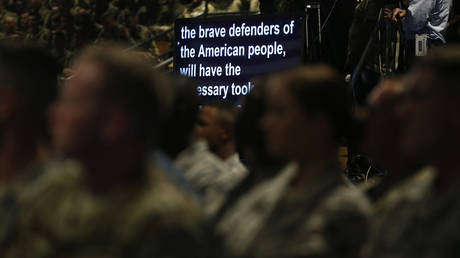 U.S. President Donald Trump speaks of the troops that he is addressing as he announces his strategy for the war in Afghanistan from Fort Myer, Virginia, U.S., August 21, 2017. © REUTERS/Joshua Roberts