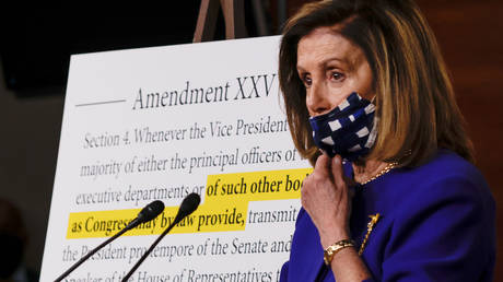 Mask's off: House Speaker Nancy Pelosi announces plan to create a 25th Amendment commission, October 9, 2020.