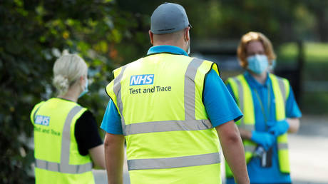 FILE PHOTO: NHS Test and Trace workers in Richmond-Upon-Thames, Britain, September 15, 2020.