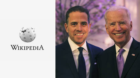(L) © Wilipedia logo; (R) World Food Program USA Board Chairman Hunter Biden and U.S. Vice President Joe Biden. © Getty Images for World Food Program USA / Teresa Kroeger