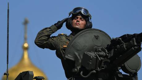 Military personnel during a military parade to mark the 75th anniversary of victory In the great Patriotic war of 1941-1945 on red square in Moscow.