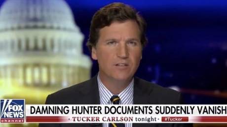 Tucker Carlson is shown in a screenshot of the "Tucker Carlson Show" on Wednesday night.