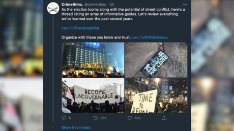 Antifa-affiliated Twitter account shares riot strategy guides in preparation for US election fallout &ndash; no matter who wins