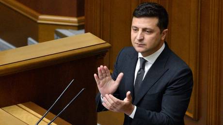 President of Ukraine Vladimir Zelensky speaks in the Verkhovna Rada.