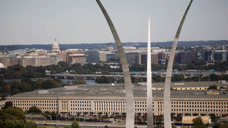 The Pentagon, seen behind the US Air Force Memorial and with the US Capitol in the background, October 9, 2020.