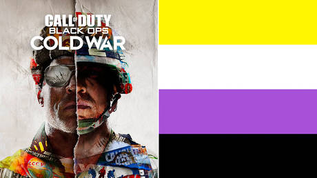 (L) Call of Duty: Black Ops Cold War © Treyarch, Raven Software, Activision; (R) Non Binary Flag
