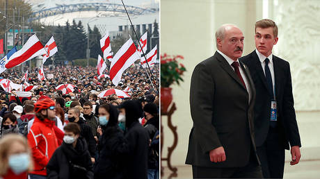© AFP / Stringer ; Belarusian President Alexander Lukashenko and his son Nikolai © Pool via REUTERS / Andrea Verdelli