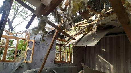 The house that was hit by an artillery shell in the village of Alibeyli, Aghdam district.